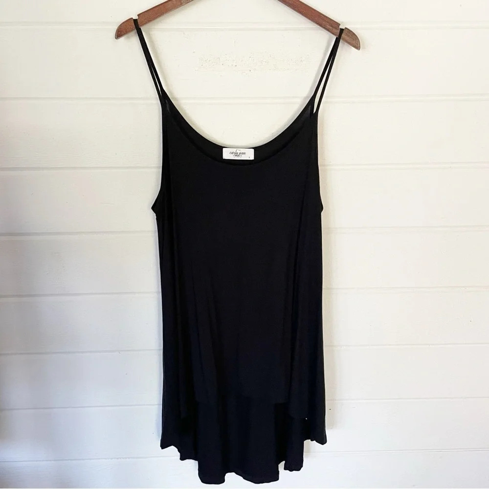 Carly Jean Los Angeles Black Rayon Sleeveless High Low Tunic Size Large
